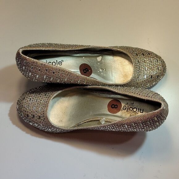 NICOLE ROUND TOE GOLD &SILVER WEDGE SHOES - Picture 8 of 16